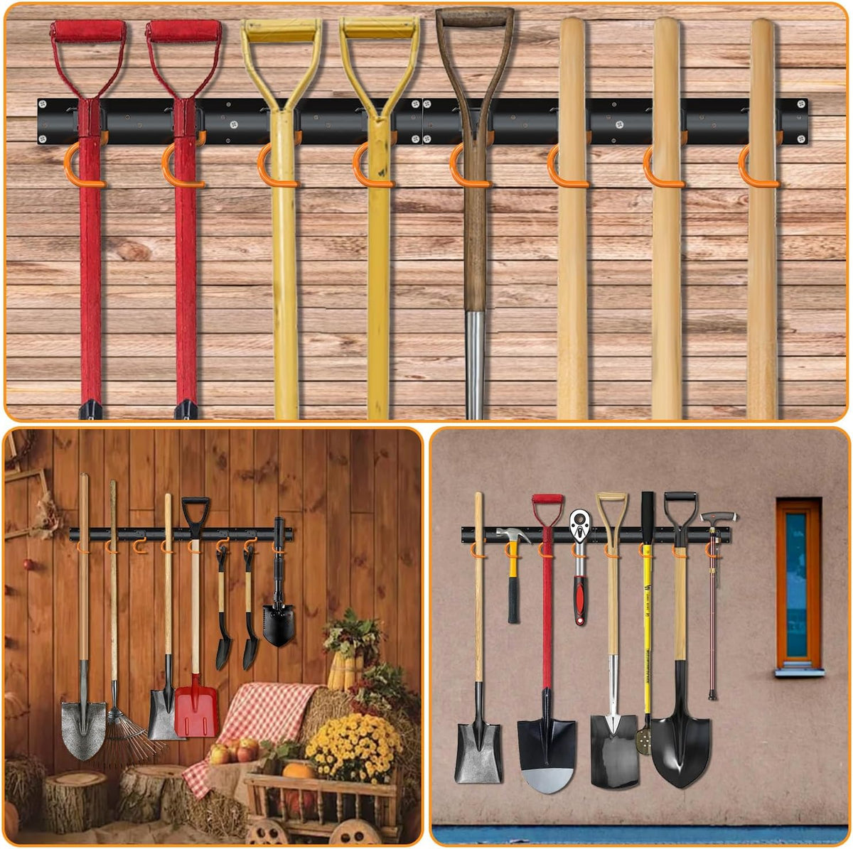 3-H 6×16" All Metal Garden Tool Organizer Wall Mount, Broom Holder Wall Mount for Garage, Shed, Garden, Basement Hanging and Organizing Rake, Mop, Shovel, Hose (6Pack)