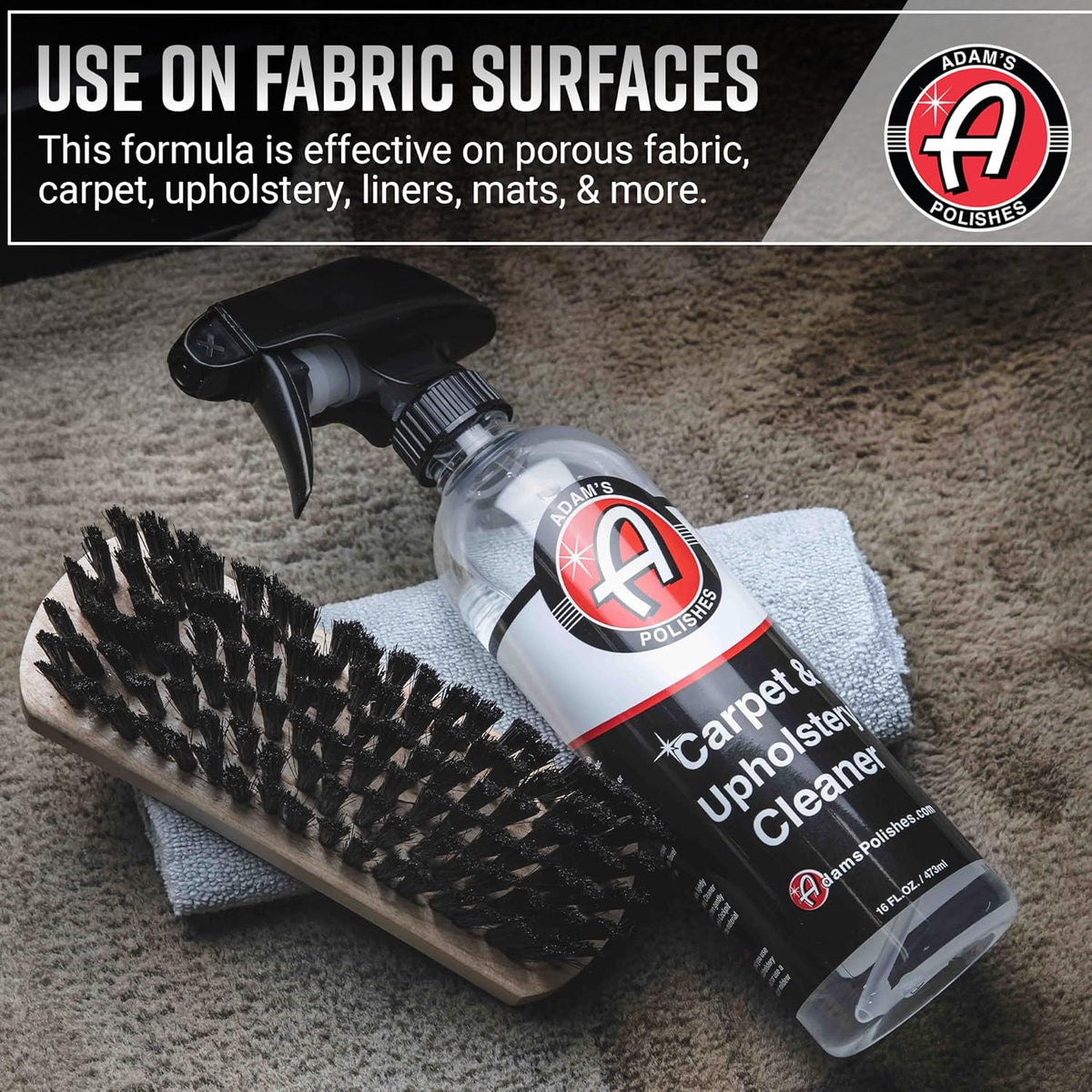Adam's Polishes Carpet & Upholstery Cleaner - Powerful Car Carpet Cleaner for Auto Detailing, Fabric Interior Solution, Stain Remover Spray for Seat, Floor Mats (128 fl. oz (Gallon))