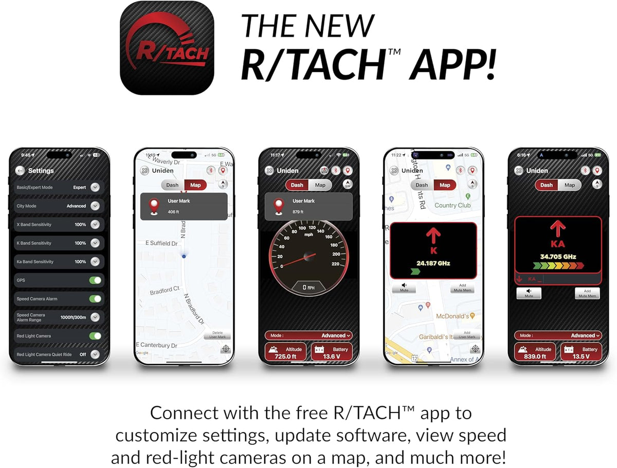 Uniden R8W (New Model) Extreme Long Range Laser/Radar Detector, 360° Awareness, Directional Arrows, Wi-Fi, Bluetooth, GPS, Real-Time Voice Alerts, Red Light & Speed Camera Alerts, R/TACH App
