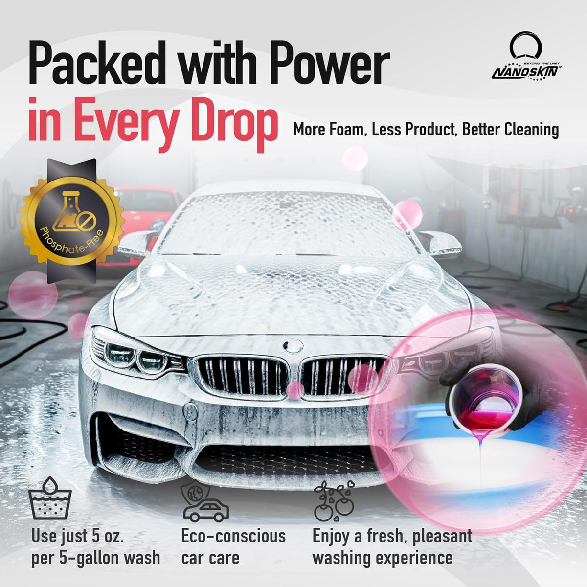 Nanoskin CHERRY SUDS Foaming Car Wash Concentrated Shampoo 5 Gallons for Foam Cannons, Foam Guns, Bucket Washes | Pressure Washer Safe, Cherry-Scented Soap | Ideal for Cars, Trucks, Motorcycles, RVs
