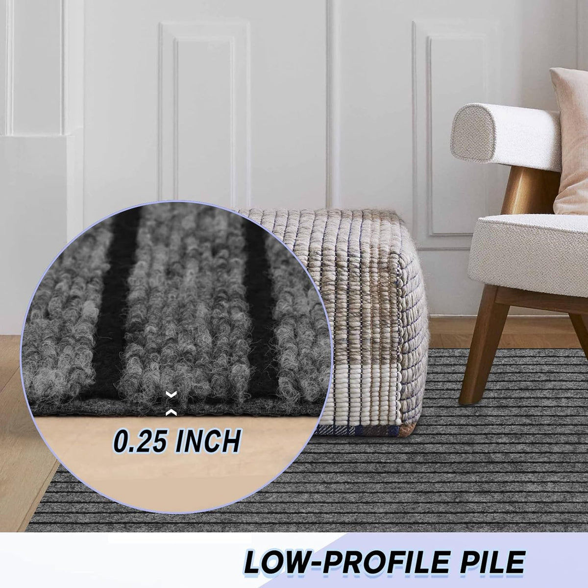 Custom Size Backed Non-Slip Area Rugs Runner, Easy Clean, Waterproof Runner Rugs for Hallway Entryway, Kitchen, Laundry, 3FT x 67FT, Gray Stripe