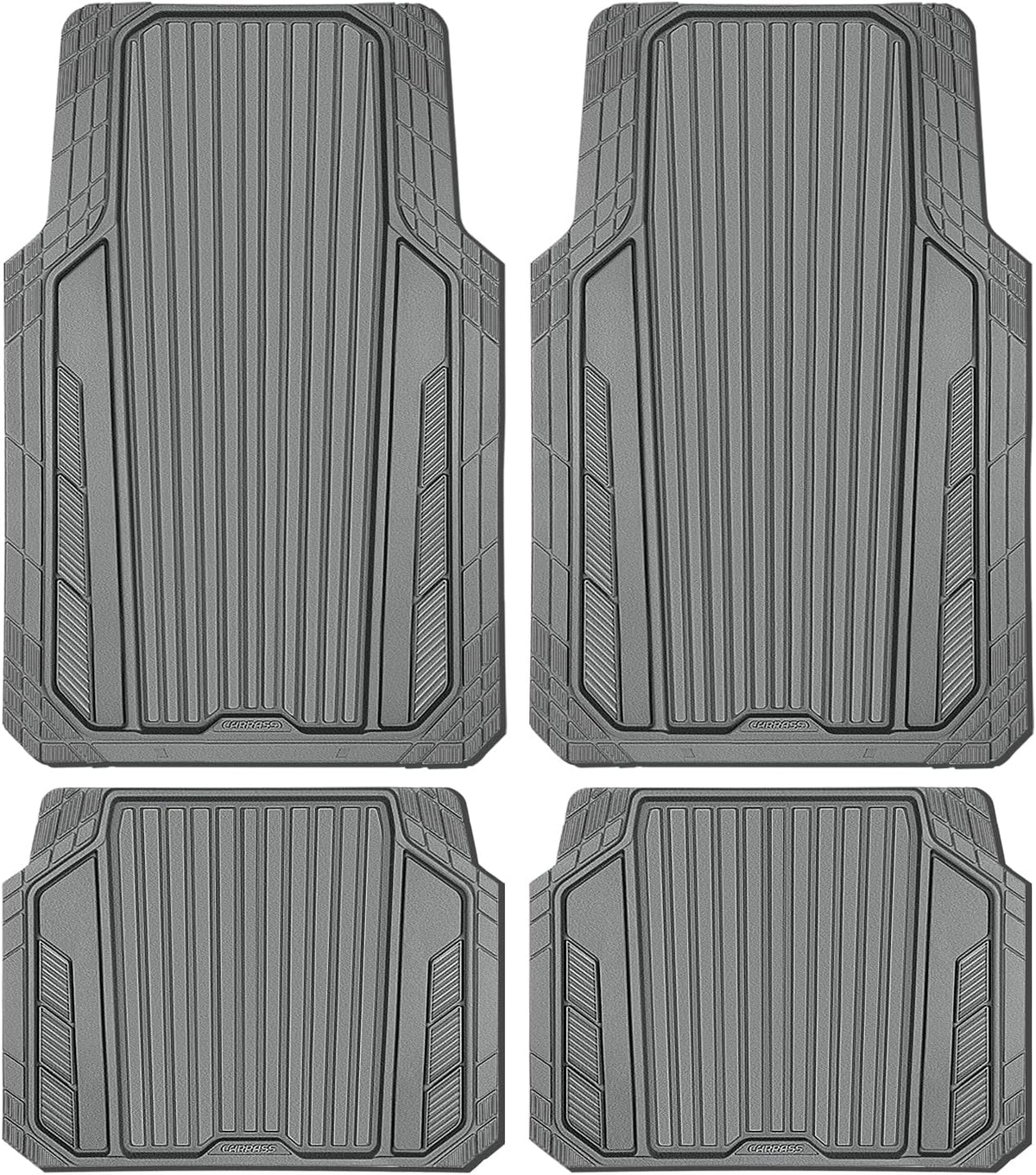 CAR PASS Heavy Duty Sporty Rubber Car Mats, Deep Dish All Weather Car Floor Mats Full Set, Waterproof Anti-Slip Automotive Matts Rugs Trim to Fit for Most Sedans SUVs Vans, 4-Piece All Gray