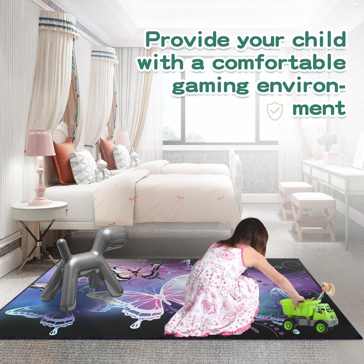 Beautiful Butterfly Fantasy Rug for Playroom Girls Bedroom Colorful Rainbow Butterfly Decor Area Carpet 3x4 Purple Mat 3D Printed Non-Slip Washable