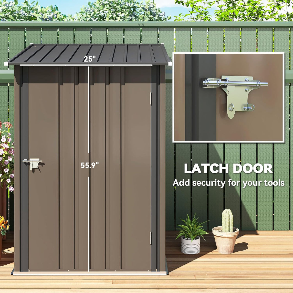 Outsunny 3.3' x 3.4' Outdoor Storage Shed, Metal Garden Tool House with Sloping Roof and Lockable Door for Backyard, Bike, Patio, Garage, Lawn, Brown