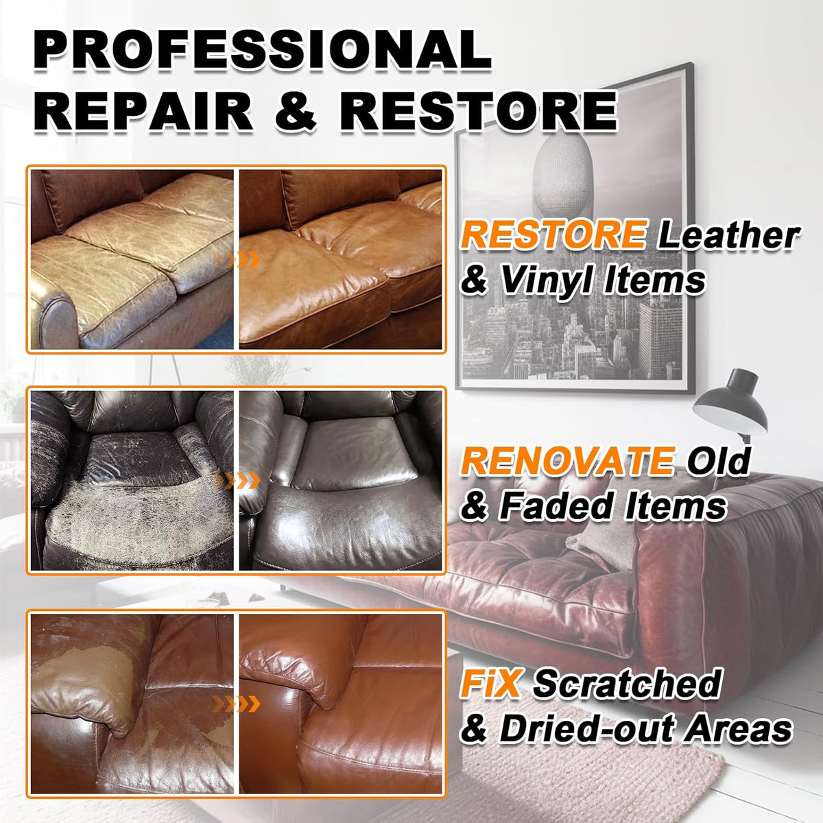 Medium Brown Leather Recoloring Balm, 12oz Leather Color Restorer for Couches, Leather Repair Kit for Furniture, Leather Dye for Leather Fade, Leather Repair Restore car seat