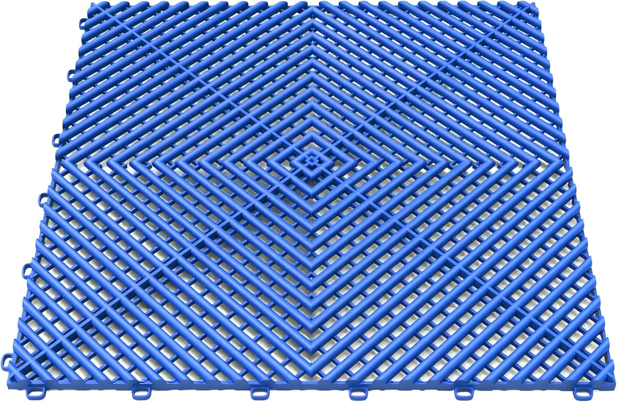 15.7"x15.7" Garage Flooring Tiles, Non-Slip Interlocking Plastic Garage Floor Mat, Garage Organization & Garage Storage, Vented Pattern (Blue, 25PCS)