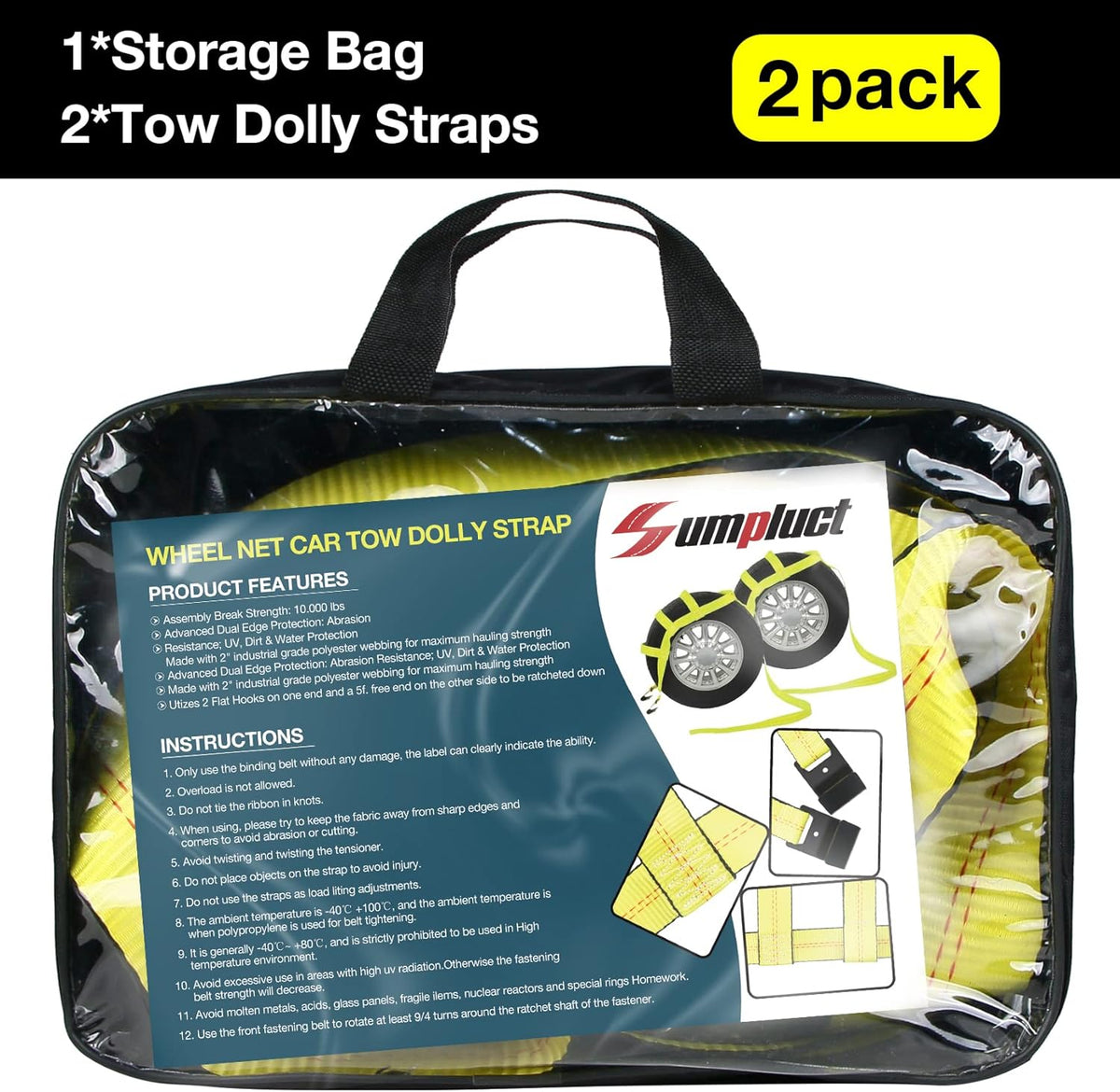 Tow Dolly Basket Straps with Flat Hook-2 Pack,Car Wheel Strap Tire Bonnet Net Fits 14"-19" Tires Auto Universal Vehicle Car Dolly Ropes Accessories