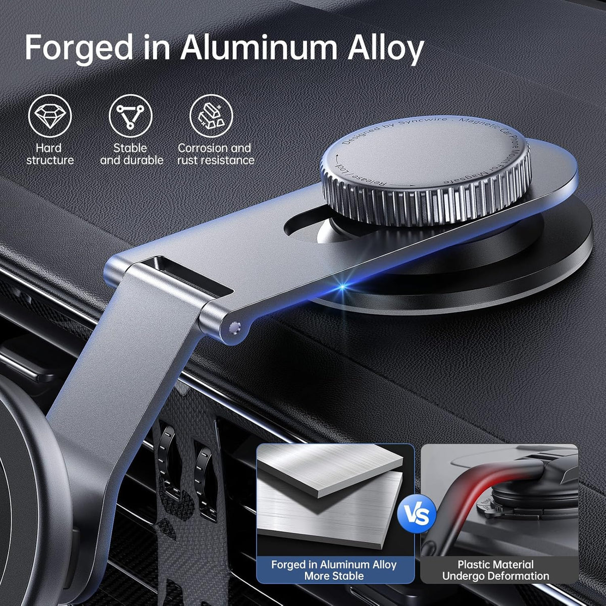 SYNCWIRE Fits MagSafe Car Mount for Universal Dashboard & Tesla Screen, Kevlar Silver Magnetic Phone Holder for Car, Super Stable Magnetic Car Phone Mount for iPhone 16 Pro Max 15 14 13 12&All Phones