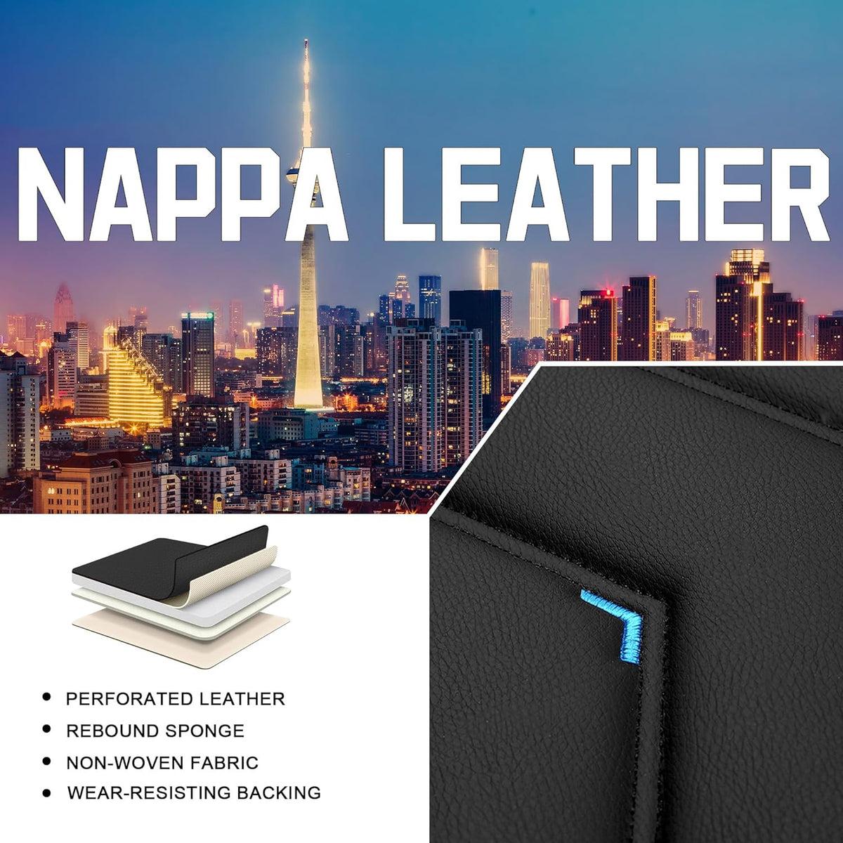 Car Seat Covers for Chrysler Pacifica 2004-2025, Stylish Sport Seat Cover, Premium Nappa Leather Car Seat Cover. Automobile Seat Covers Sets.(Standard 5 Seats/Black Blue)