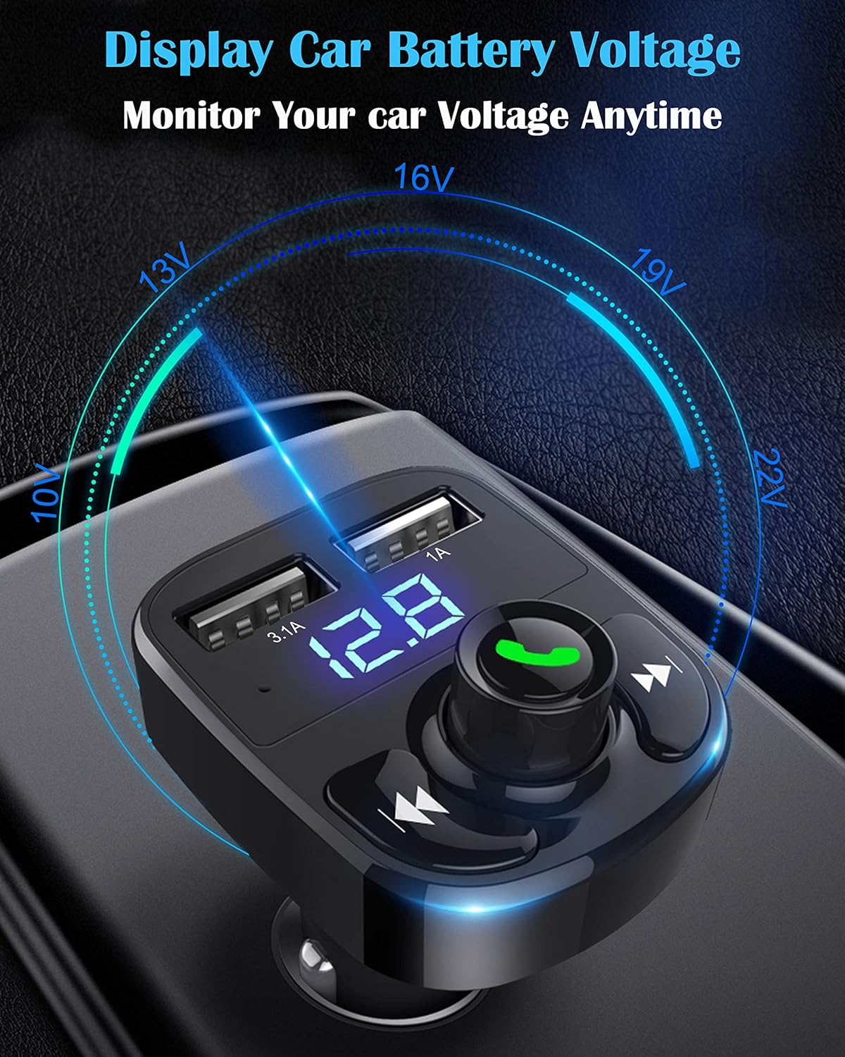 Handsfree Call Car Charger,Wireless Bluetooth FM Transmitter Radio Receiver,Mp3 Audio Music Adapter,Dual USB Port Compatible for All Smartphones,Samsung Galaxy,LG,HTC,etc.