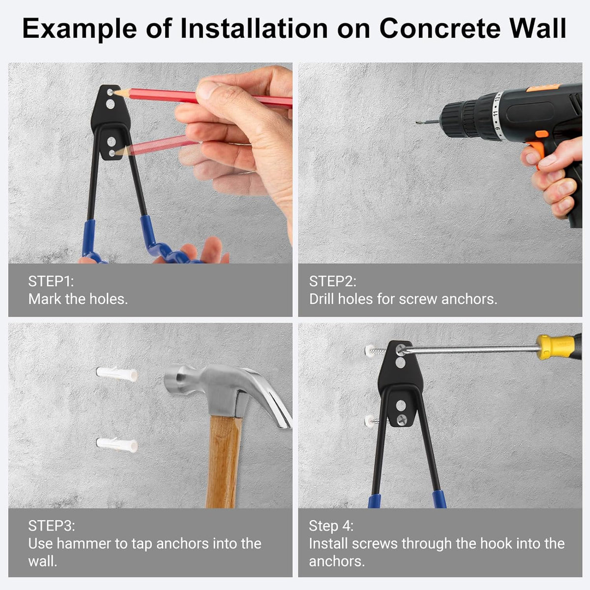 Wall Mounted Garage Hooks Tool Organizer, 10 Inch Garage Storage Hook Heavy Duty Utility Wall Hangers Blue for Ladders, Hose, Garden Tools, Set of 4