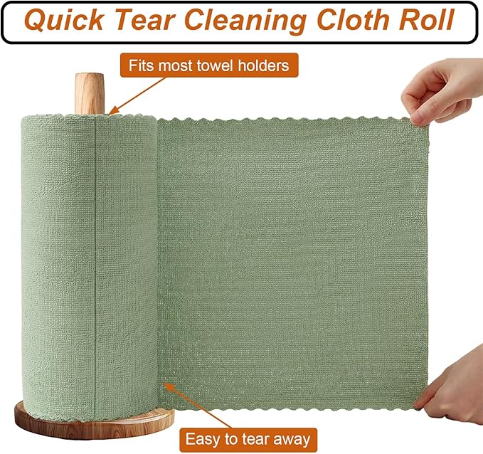 80 Pack Microfiber Cleaning Cloth Roll,Lint Free Rags & Tear Away Reusable Towels Washable Scratch,Ultra Absorbent Dish Rags(12" x 12") for Car Kitchen Home Garage-Green