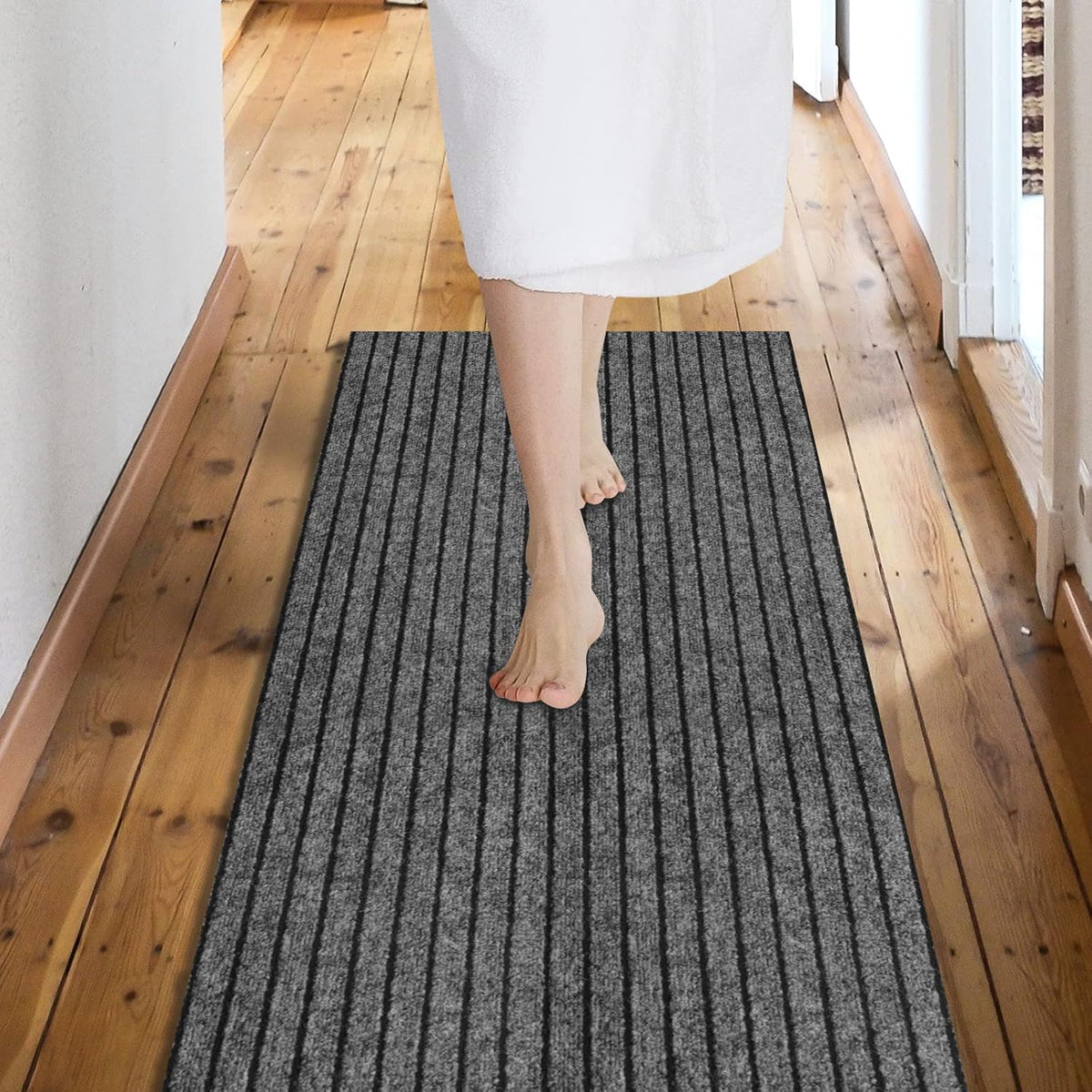 Custom Size Backed Non-Slip Area Rugs Runner, Easy Clean, Waterproof Runner Rugs for Hallway Entryway, Kitchen, Laundry, 3FT x 4FT, Gray Stripe