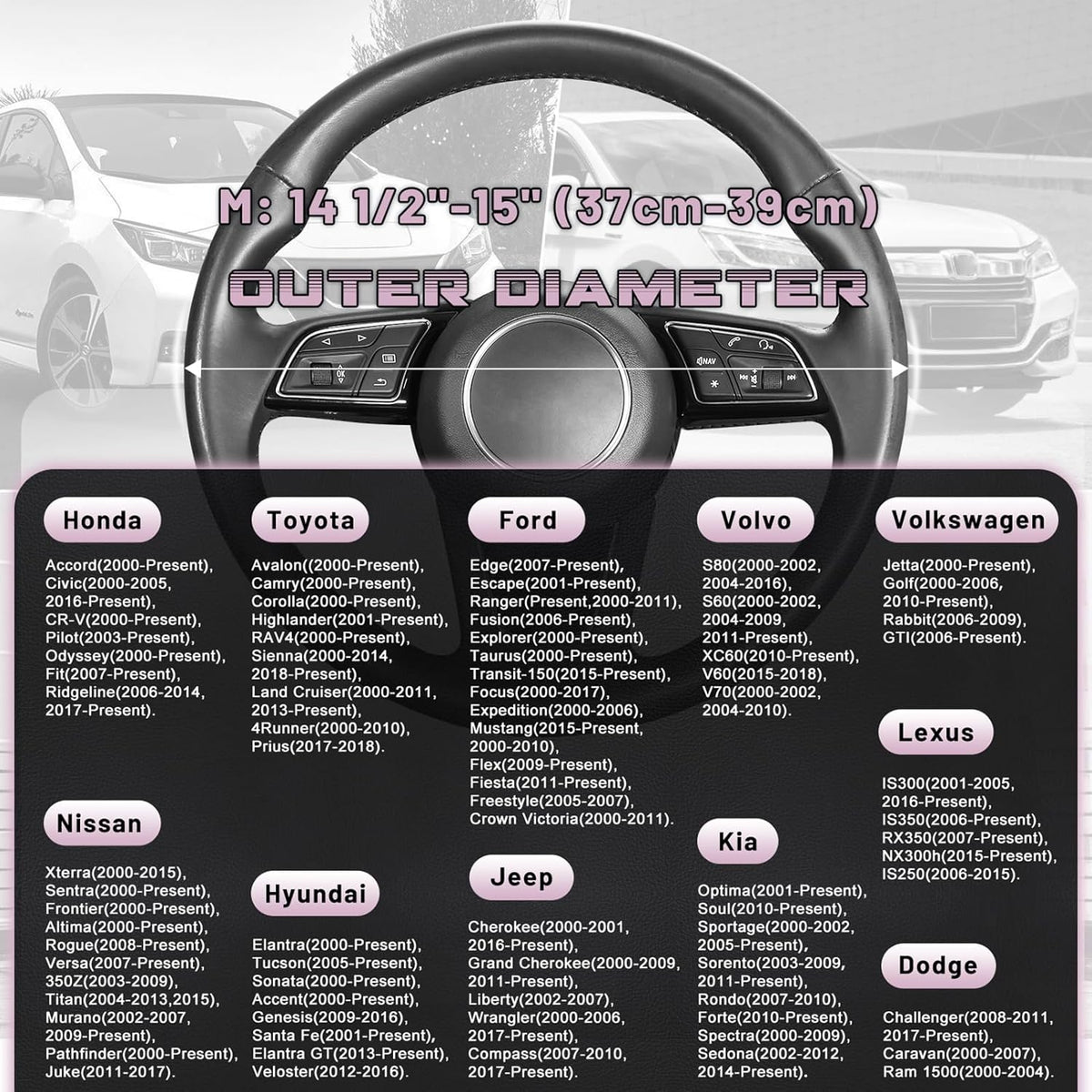 SEG Direct Steering Wheel Cover for Car, Standard Size 14.5-15 inch, Auto Interior Accessories, Black and Light Purple
