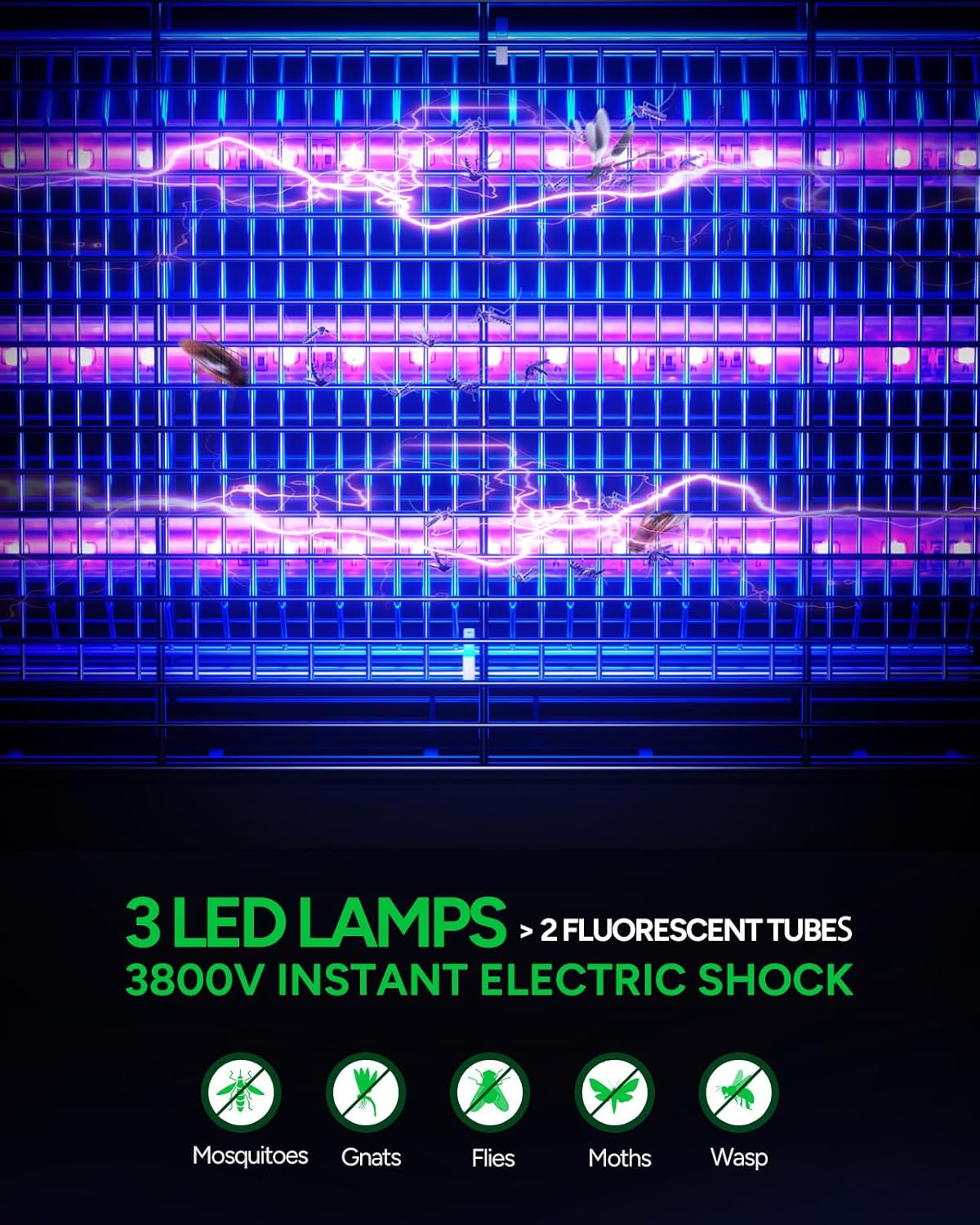 Buzbug LED Bug Zapper Indoor, 10 Years Lifespan 3 Lamps Enhance Insect Attraction, 3800V High-Voltage, Electric Mosquito Zapper, Fruit Fly Mosquito Moth Gnat Trap, Killer, Zapper -MA009