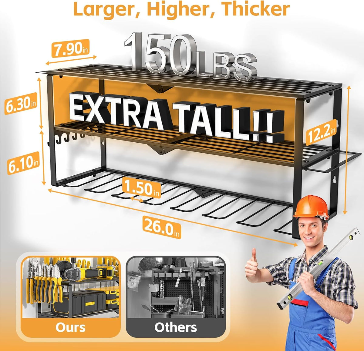Power Tool Organizer Wall Mount Cordless,15 Min Fast Install Metal Garage Tool Storage Organizer Heavy Duty 3 Layers 7 Drill Power Tool Holder Storage Rack Tool Shelf Wall Mount for Shop Organization