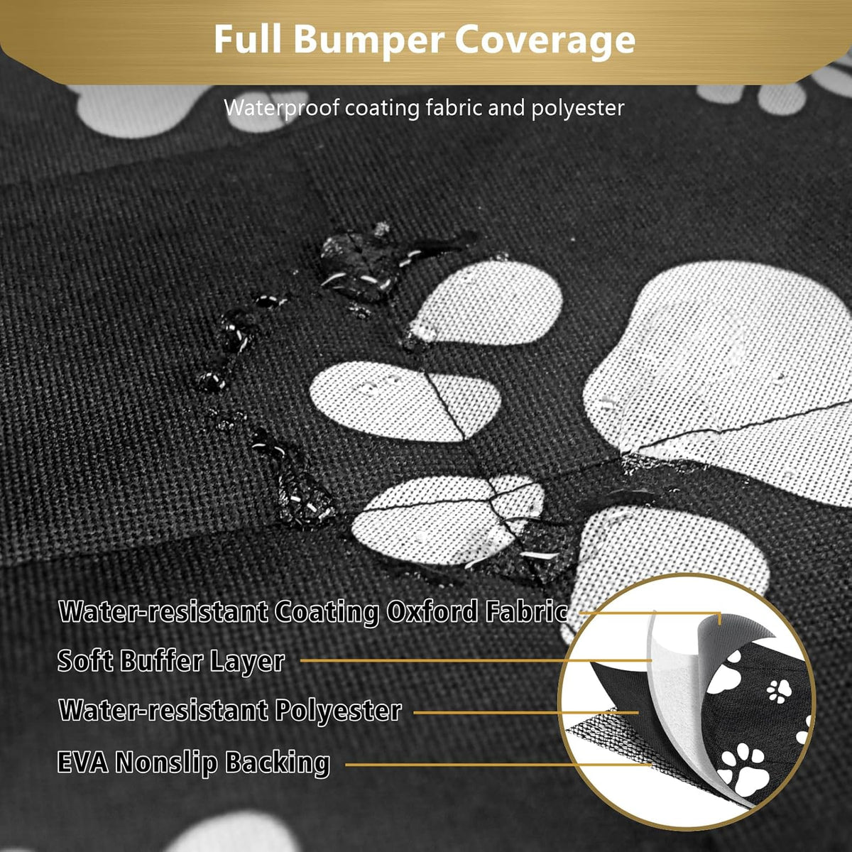 F-color SUV Cargo Liner for Dogs - Waterproof Pet Cargo Liner with Side Flaps, Comfort Dog Cargo Cover with Bumper Flap, Scrachproof, Non-Slip, Large Size Universal Fit SUVs Sedans Trunks Vans, Paw