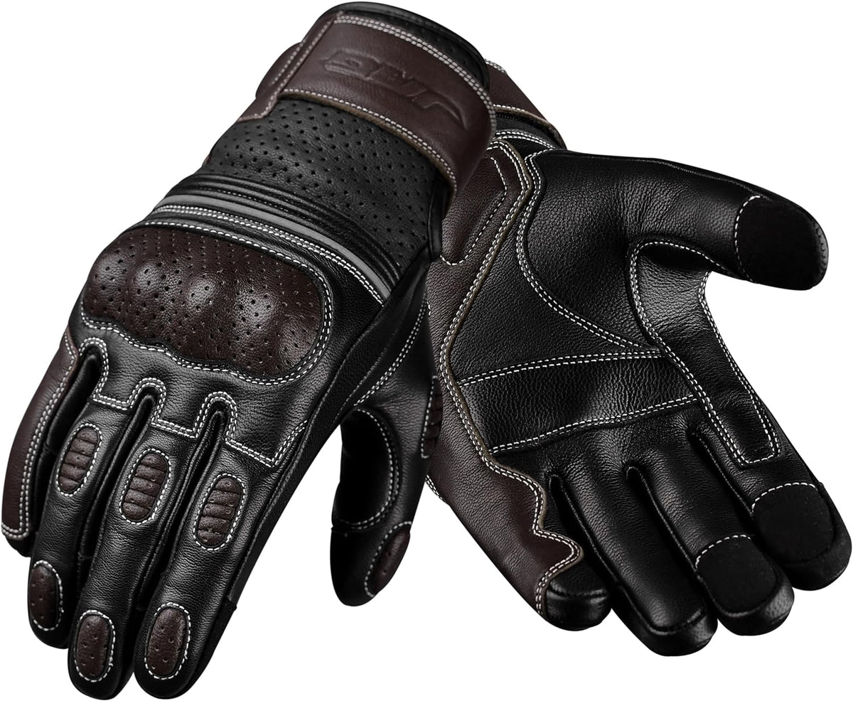J.A.G. Motorcycle Gloves - Premium Leather Perforated Motorcycle Gloves for Men with Knuckle Protection | Touchscreen Motorbike Riding Gloves