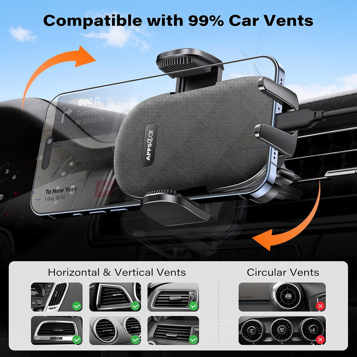 APPS2Car Suction Cup Phone Mount, Windshield/Dashboard/Air Vent Car Phone Holder Mount with Sticky Gel Pad, Compatible with iPhone, Samsung, All Cellphone, Thick Case Friendly