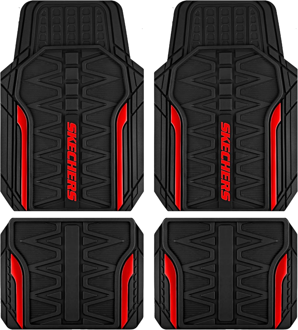 Skechers Car Floor Mats,Heavy Duty Rubber Car Mats Full Set,All Weather Floor Mats,Waterproof Trim to Fit Universal Floor Liner Car Accessories,Automotive Floor Mats for Cars Trucks SUV,Red