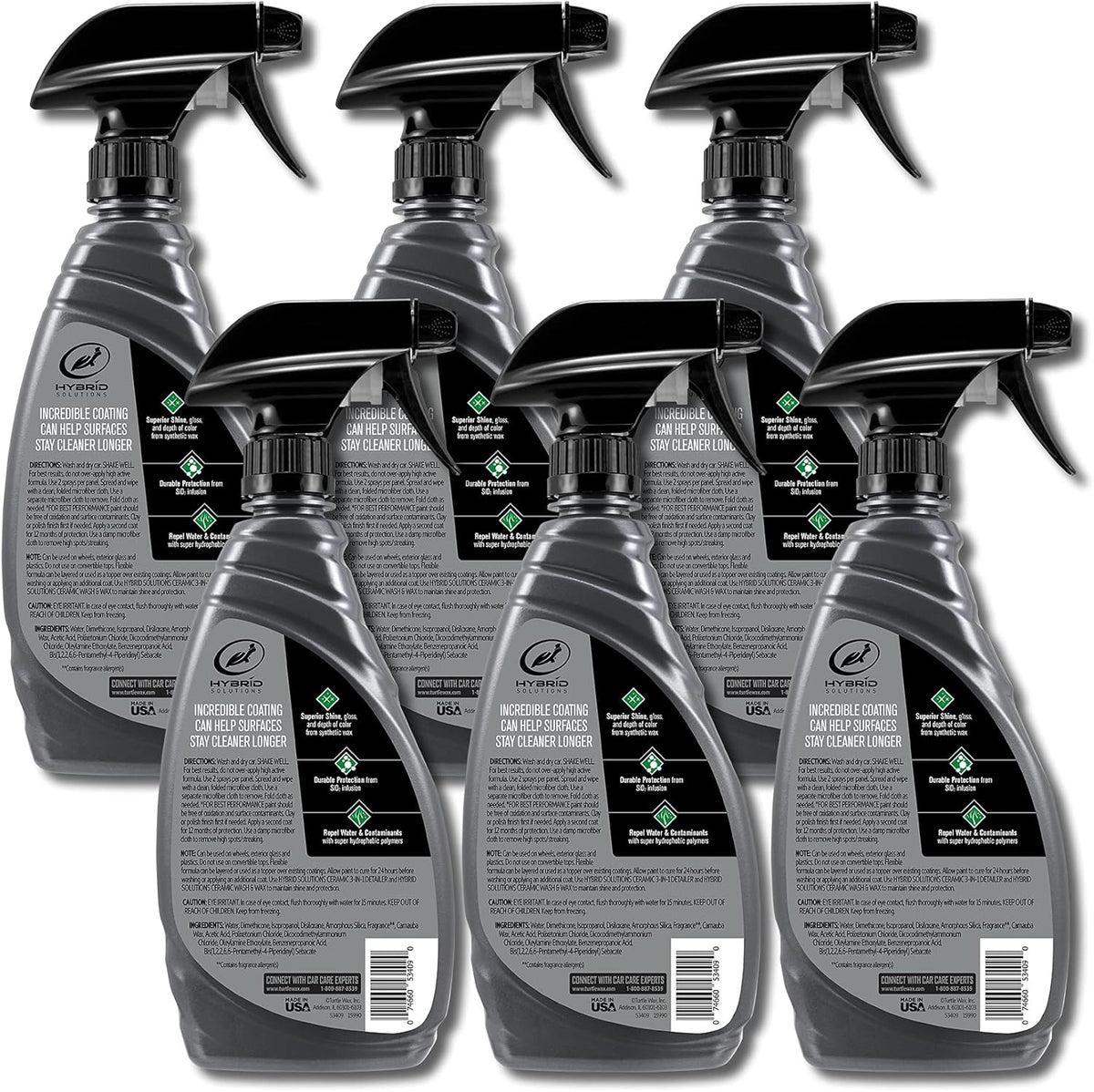 Turtle Wax 53409-6PK Hybrid Solutions Ceramic Spray Coating, Incredible Shine and Protection for Car Paint, Extreme Water Beading, Safe for Cars, Trucks, Motorcycles, RV's and More, 16 oz. (Pack of 6)