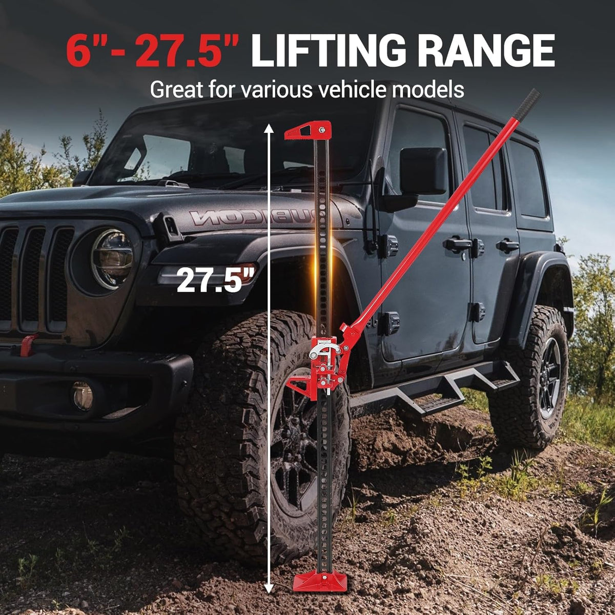 Multi-Functional Lift Jack, Farm Jack Heavy Duty Off Road, for Tractor, Truck, SUV, ATV, UTV, Off Road Accessories, Durable 3 Ton with Wide Base & Ratcheting Mechanism