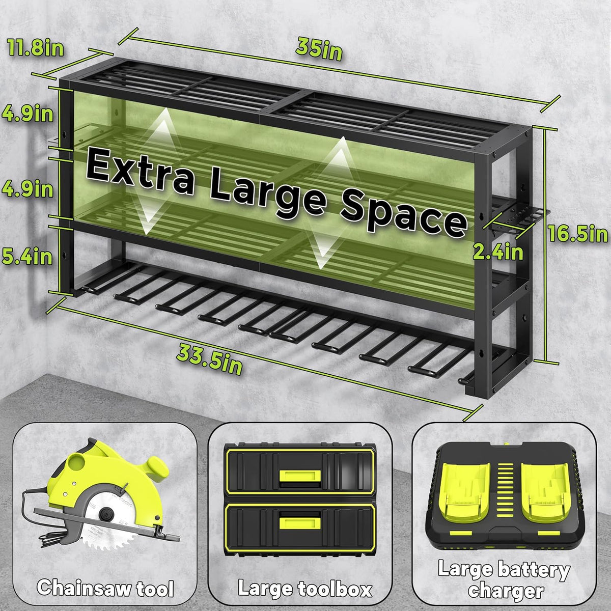 Large Power Tool Organizer Wall Mount,4 Layers 8 Drill Holder Heavy Duty Metal Cordless Tool Storage Loads 420lbs with Screwdriver Holder,Utility Racks for Garage, Workshop, Pegboard, Shed - 32 Inch