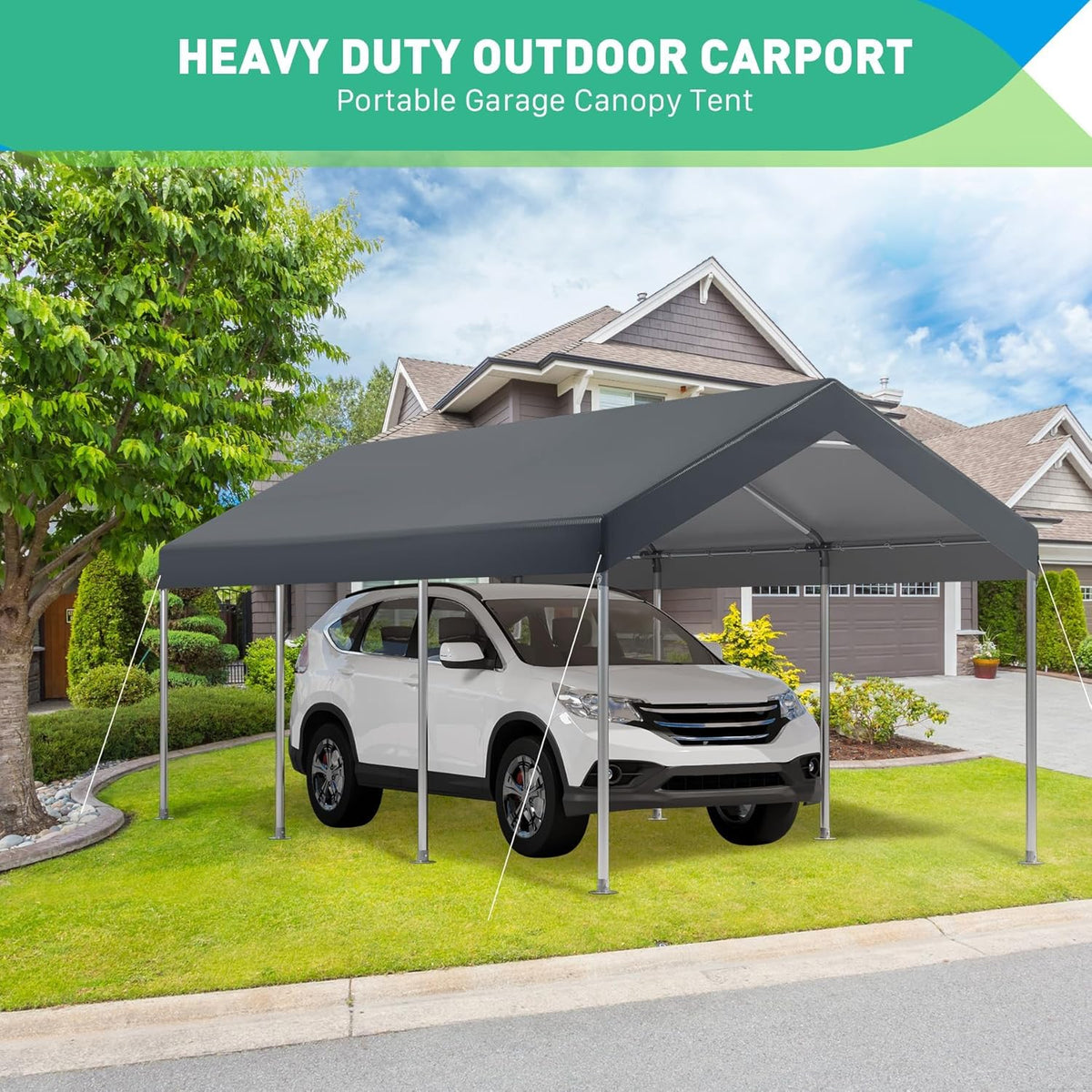 12X20 Ft Heavy Duty Carport Canopy, Portable Garage, Car Tents, Easy to Assemble, Reinforced Structure, with Hanging Edge, Applicable to Car, Bike, Boat, Party (Gray)