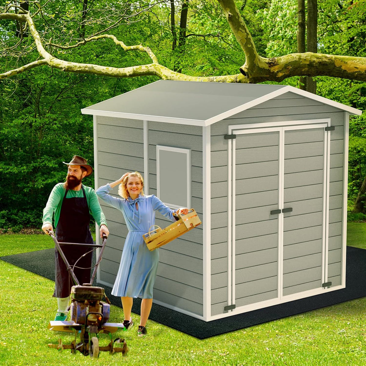Haull Outdoor Storage Shed Floor Moat Waterproof Outdoor Carport Mat Thickened Soft Patio Furniture Pad Washable with Non Slip Backing, Storage Shed Not Included(8 x 15 ft)