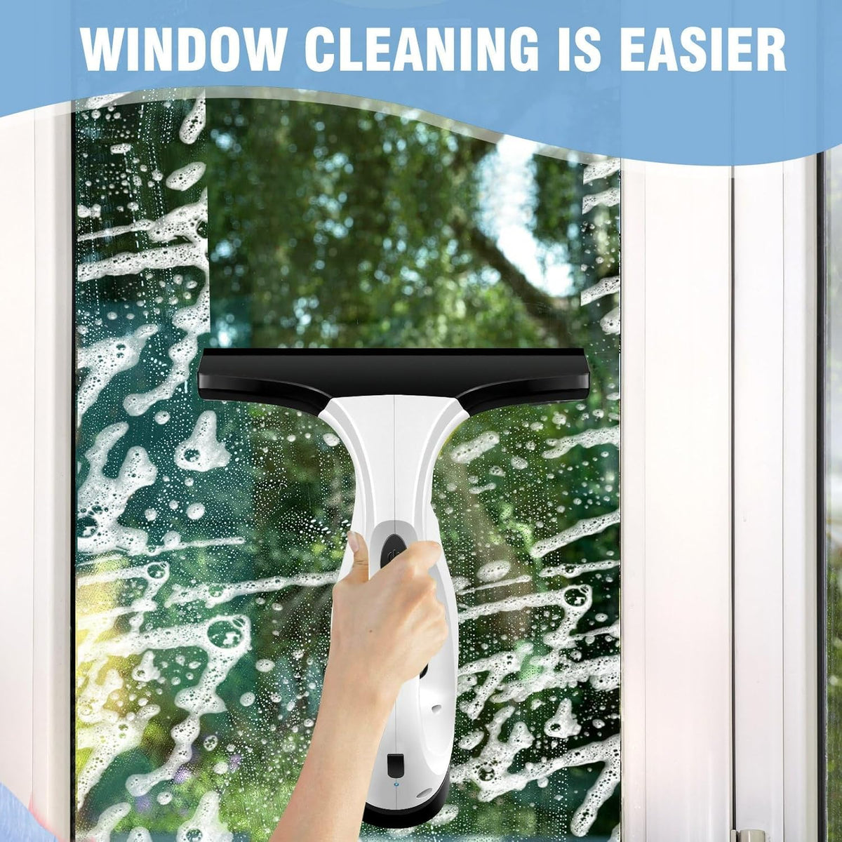 Handheld Window Vacuum Cleaner, Small Rechargeable Window Vacuum Cleaner with Multi-Function Spray Bottle and Microfiber Cloth for Windows, Tiles, Mirrors, countertops and car windshields.