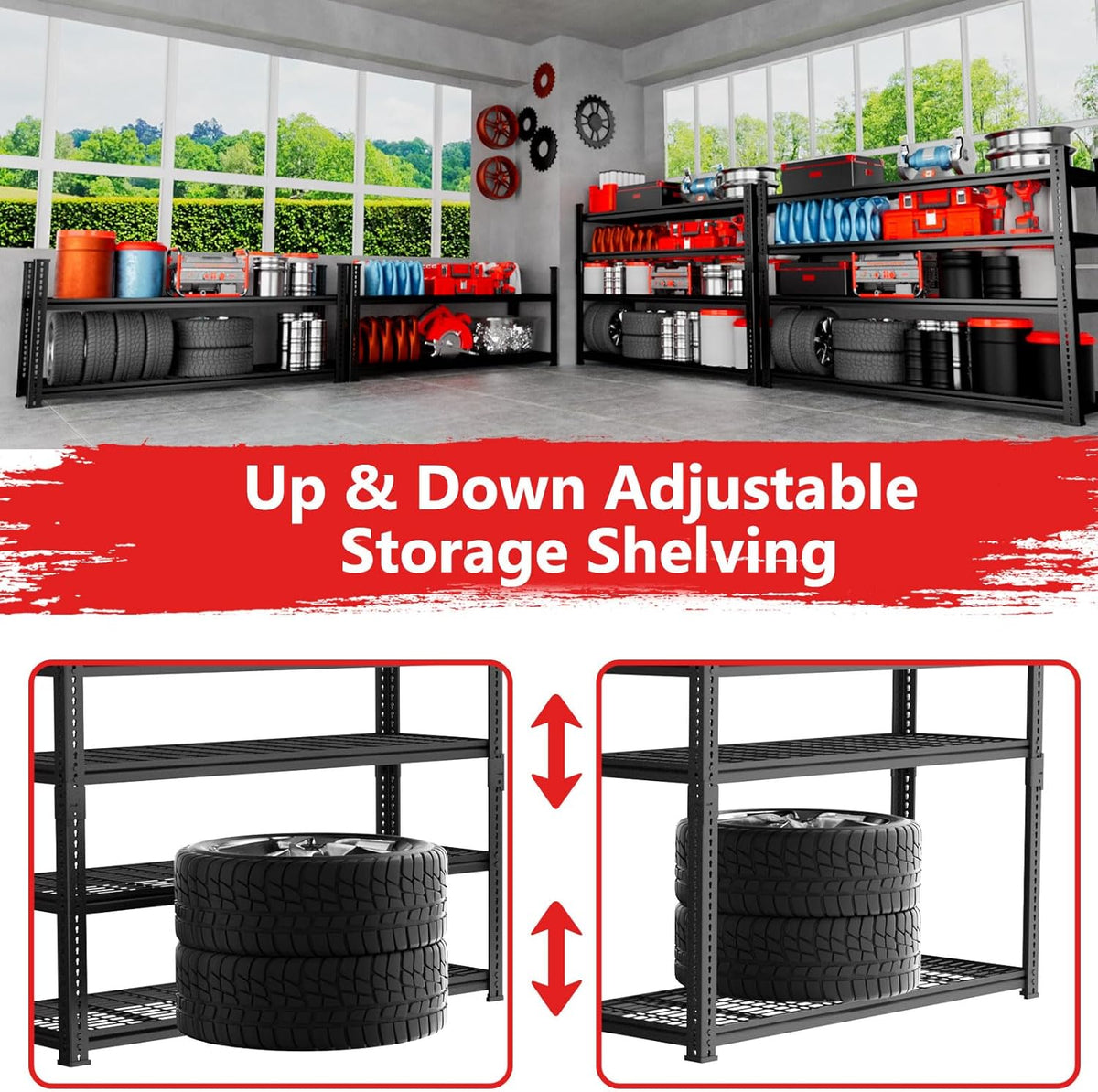 Storage Shelves 3PCS, Garage Shelving Heavy Duty 2640LBS Capacity, 48"L x 18"W x 60"H Adjustable Metal Shelving Organizer Wire Rack, 4 Tier Utility Shelf Unit for Pantry Closet Warehouse Organization