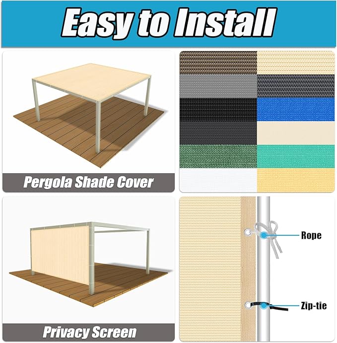 Amagenix 90% Pergola Shade Cover 9' X 18' Sun Shade Cloth with Grommets for Outdoor Garden Patio Porch, Commercial Grade 200 GSM - Cable Zip Ties Included (We Customized) GN108, Wheat