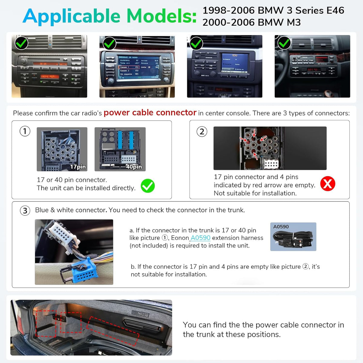 Eonon Car Stereo for BMW E46 M3/328i /330Ci/325i/325xi/328i/328xi/330i/330xi Wireless CarPlay Android Auto Head Unit, 9 Inch Touchscreen Radio, Bluetooth, AM/FM, SWC, GPS Navigation,E46A13