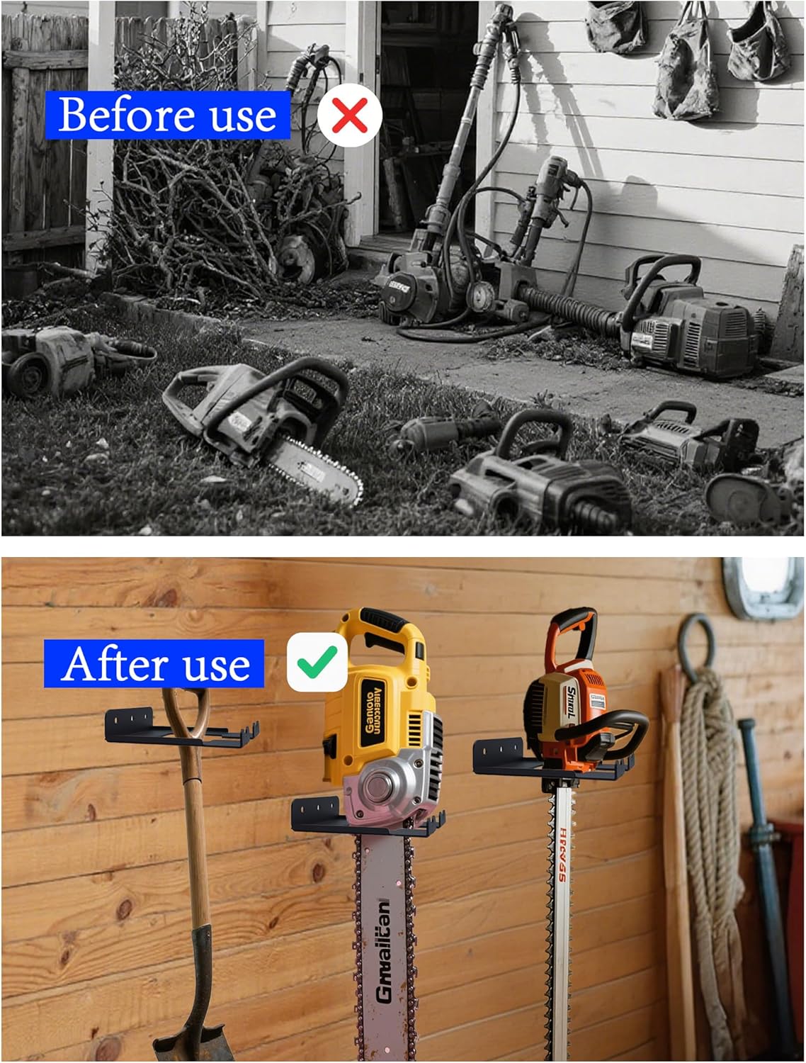 Heavy Duty Chainsaw Wall Mount Holder, Chainsaw Hanger Rack Organizer for Garage, Workshop, Garden (1, Garage Organizer Trimmer Rack)