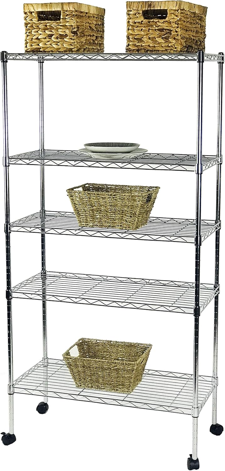 Displays By Jack 5 Tier Heavy Duty Wire Shelving Unit Storage Rack for Products Plant Pantry, Garage, Laundry Racks Durable Shelf Organizer Shelves Stand 14" W x 30" L x 60" H, Chrome