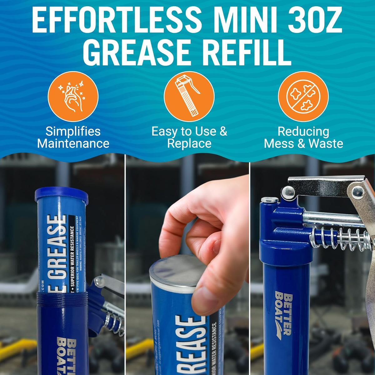 3PK Mini Marine Grease Tube, 3 Oz Cartridge, Waterproof High Temp Wheel Bearing Lubricant, NLGI 2, for Boat Trailer Bearings and Grease Guns, 3-Pack