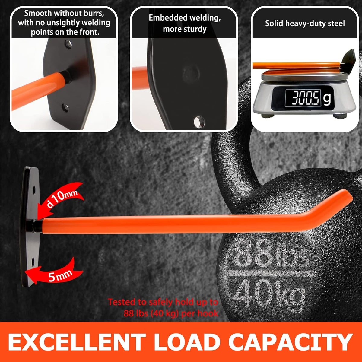 8 PCS Garage Hooks Heavy Duty Wall Mount, Tire Storage System with Anti-Slip Coating, Hang Heavy Tools for up to 88Lbs, for Bikes, Ladders, Chairs and Bulky Tools