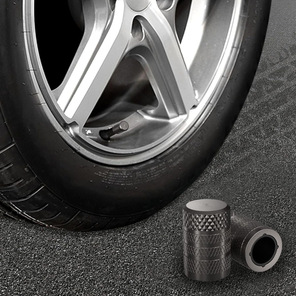 CKAuto Tire Valve Stem Caps, Grey, 4 pcs/Pack, Anodized Aluminum Tire Valve Cap Set, Corrosion Resistant, Universal Stem Covers for Cars Trucks Motorcycles SUVs and Bikes