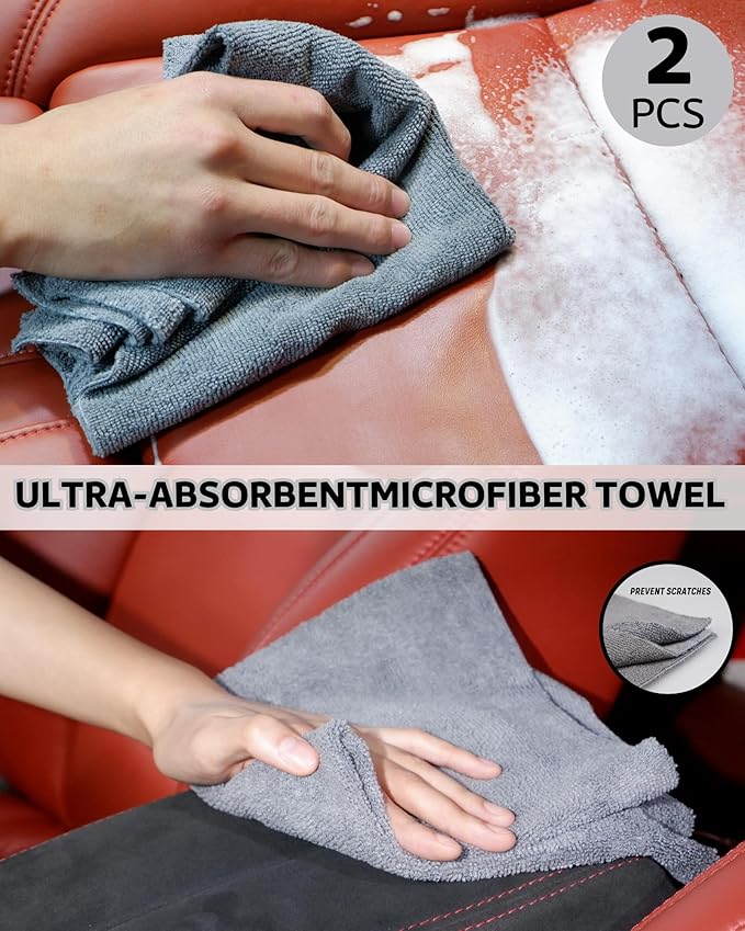 PRO Car Interior Cleaning Kit (9-Piece) - Deep Clean Tools for Leather, Dashboard & Upholstery | Boar Bristle Brush, Dual-Sided Scrub Sponge, Microfiber Towels, Polish Scrub Mitt, Detailing Brushes
