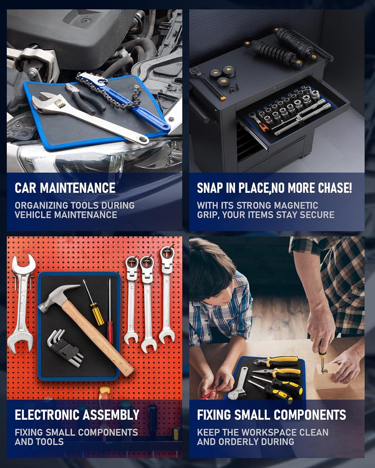 Magnetic Tool Mat - 40 LBS Heavy Duty Magnetic Parts Holder with PVC Protection Layer, 12-5/8" x 9-5/8" Non-Slip Tool Organizer for Garage, Workshop & Auto Repair
