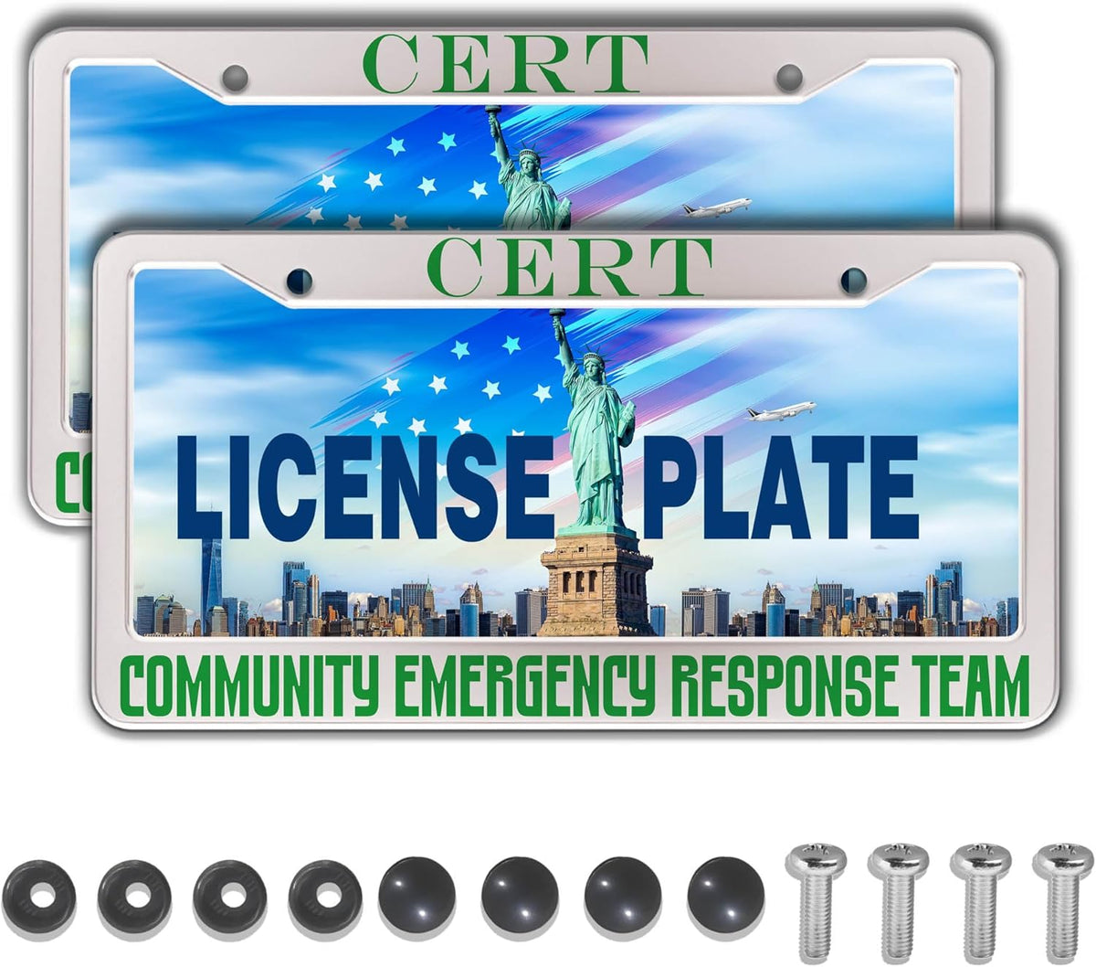 License Plate Frames Black Green Automotive Exterior Accessories Cert Community Emergency Response Team Aluminum Metal Car Accessory 2 Pack with Screw Covers Set