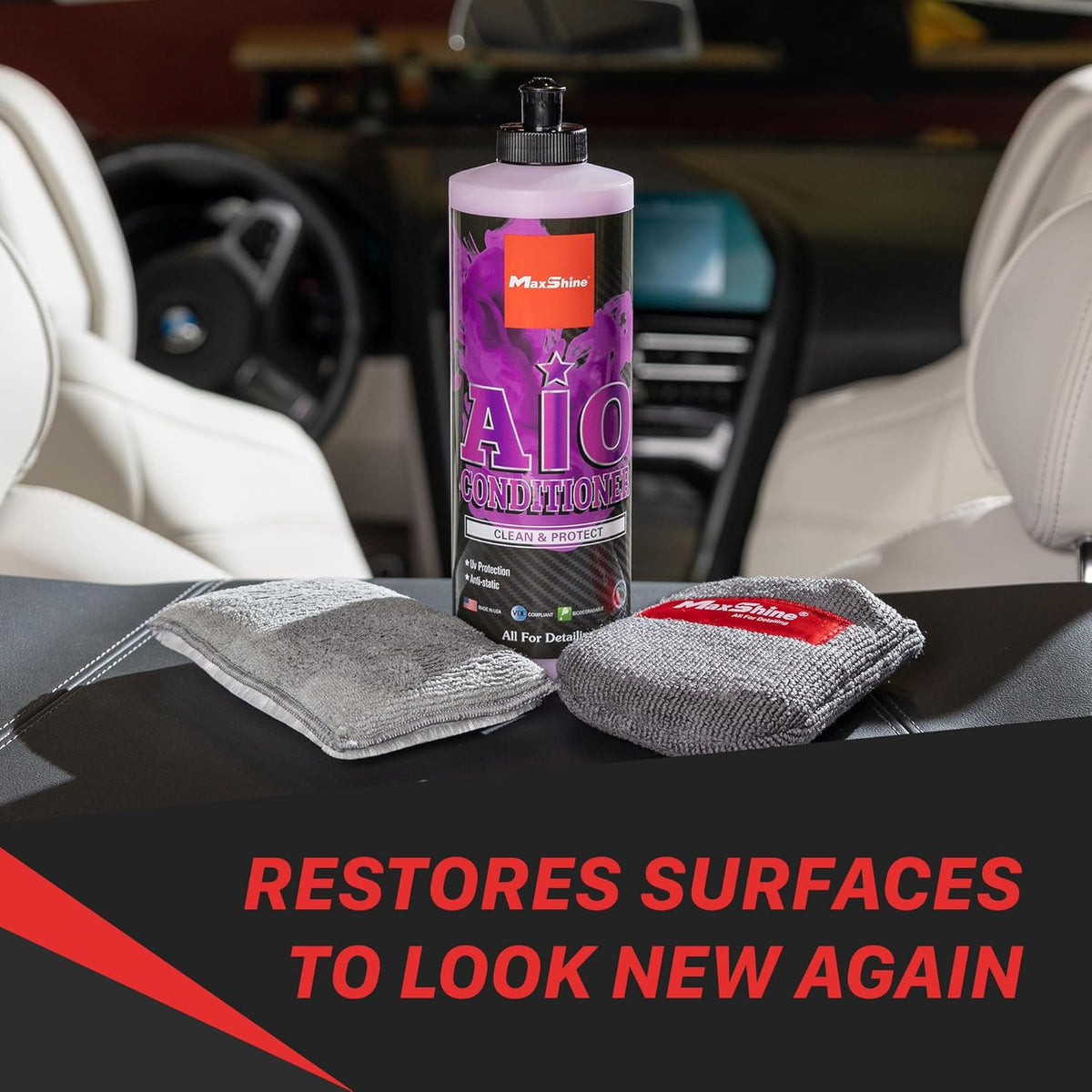 Maxshine 16oz All-in-One Premium Leather Conditioner & Cleaner – Detailing Solution for Car Seats, Sofas, Chairs & More – Safe for Leather, Vinyl & Plastic Surfaces