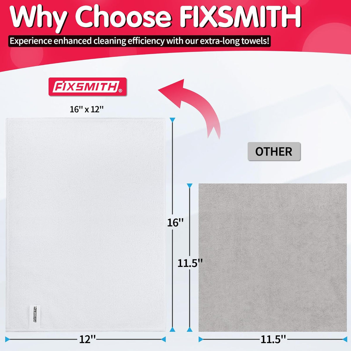 FIXSMITH White Microfiber Cleaning Cloth, Pack of 50, 16"X12" Cleaning Rags for Housekeeping and Kitchen, Reusable Shop Towels, Microfiber Towels for Cars, Lint Free, Scratch-Free, Highly Absorbent