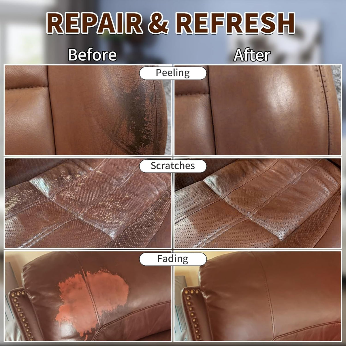 Medium Brown Leather Recoloring Balm,Leather Couch Scratch/Stain Remover,Leather Repair kit for Vinyl Furniture and Car Interior,Leather Dye Paint for Scratched and Faded Leather Couches