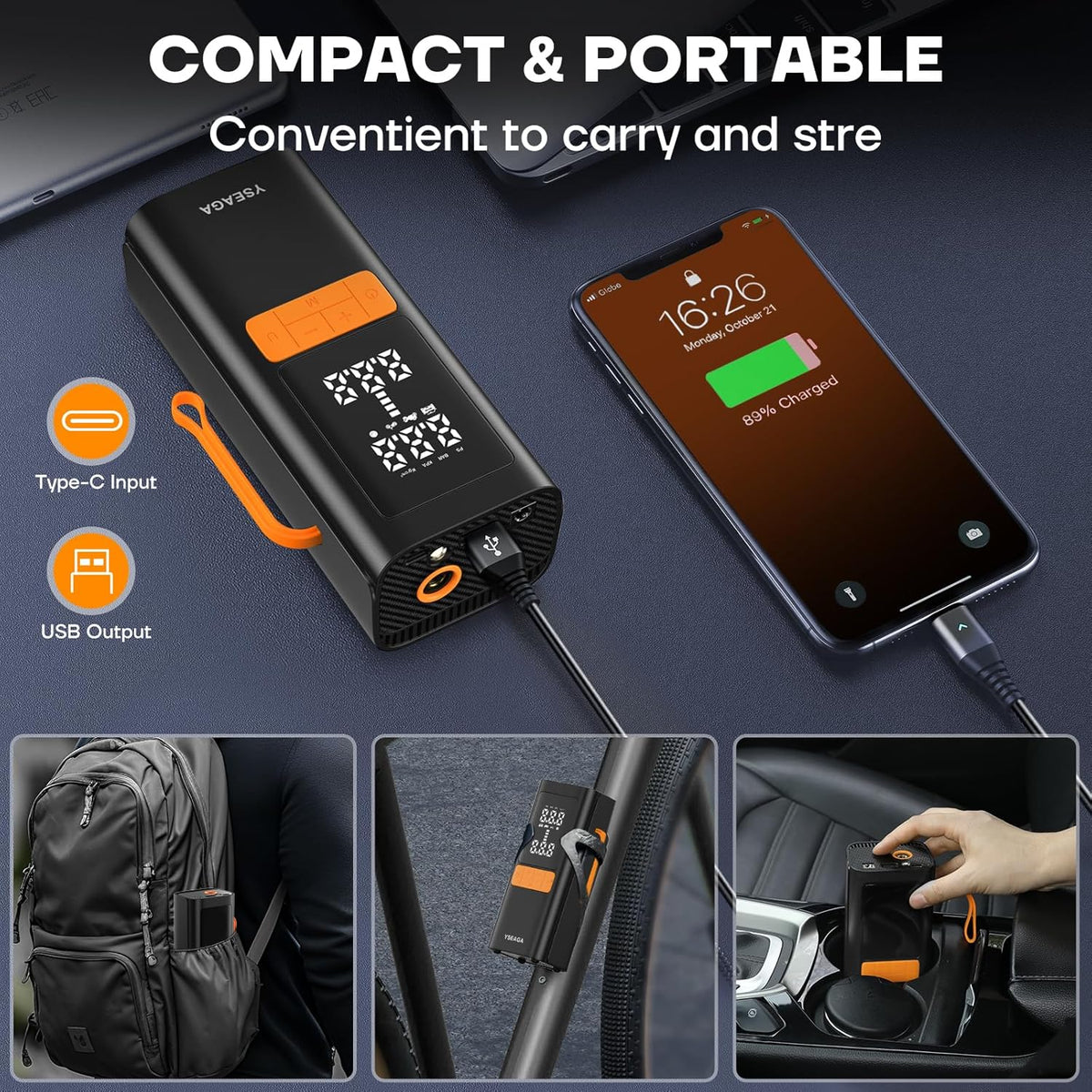 Tire Inflator Portable Air Compressor, 150PSI&12V DC Air Pump for Car Tires, Portable Tire Inflator with LED Light/Digital Pressure Gauge/Auto Shut-off,5x Faster Inflate/Deflate for Car,Moto,Bike,Ball
