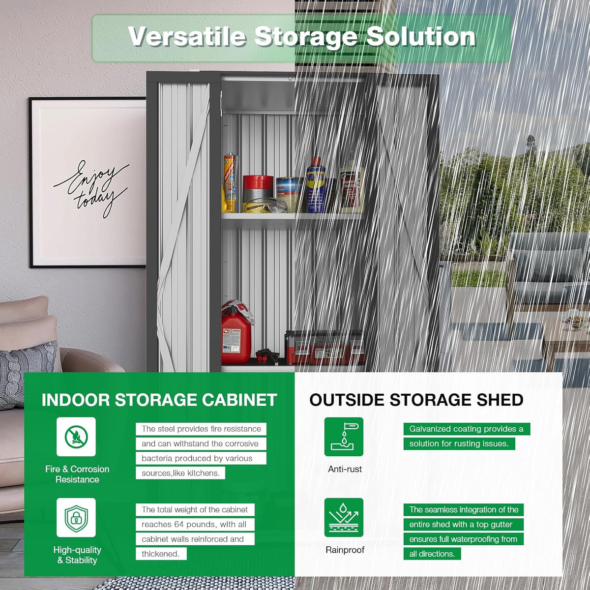 AECOJOY Outdoor Storage Cabinet, Outdoor Cabinets Waterproof with Shelves, Vertical Tall Garden Outdoor Cabinet, Sheds & Outdoor Storage Clearance Cabinet Weatherproof for Outside in Dark Grey