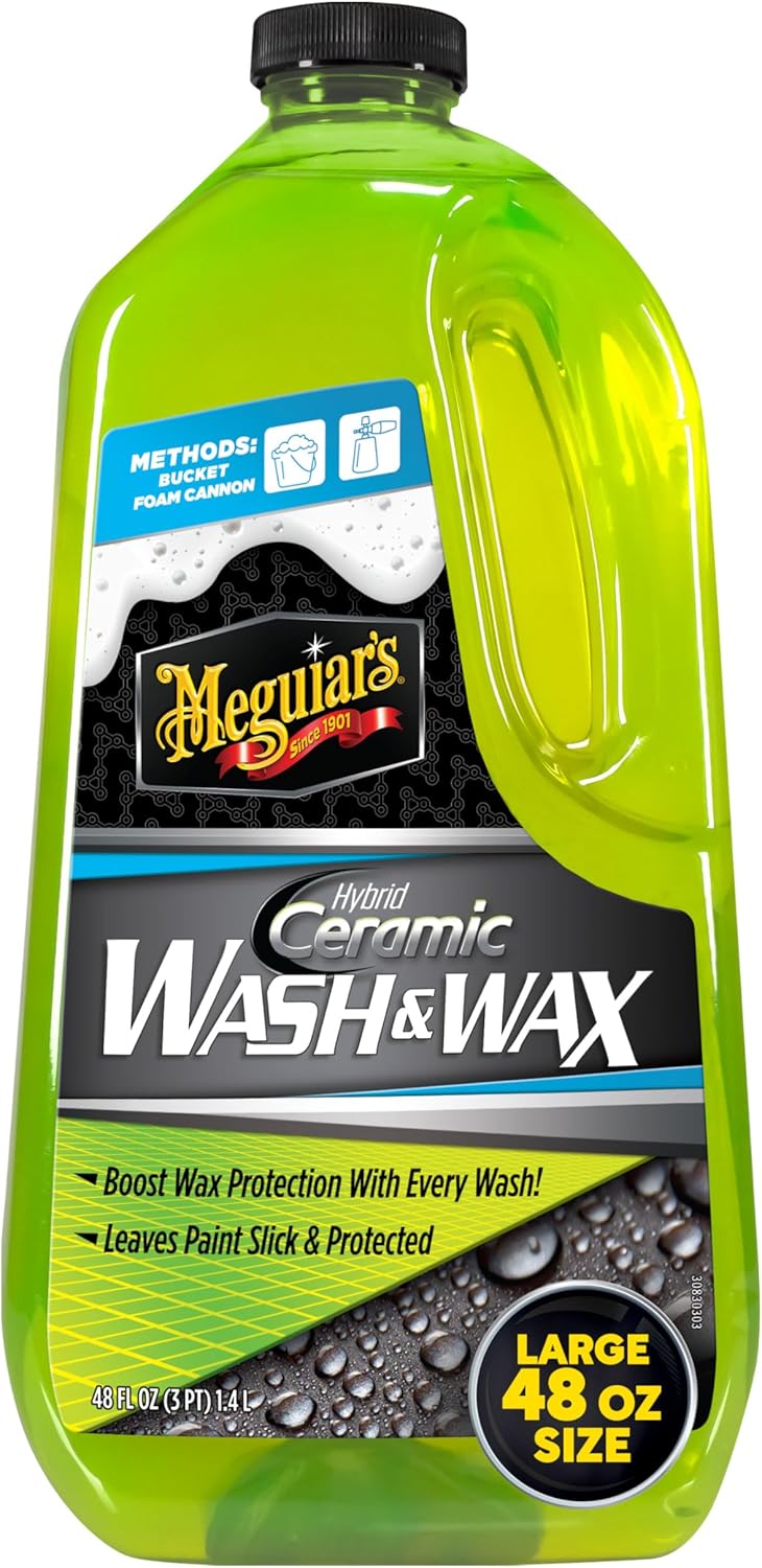 Meguiar's Hybrid Ceramic Wash & Wax - Sophisticated Car Wash Gently Cleans and Adds Shine and Slickness While Boosting Paint with Hybrid Ceramic Wax and Extreme Water Beading - 48oz