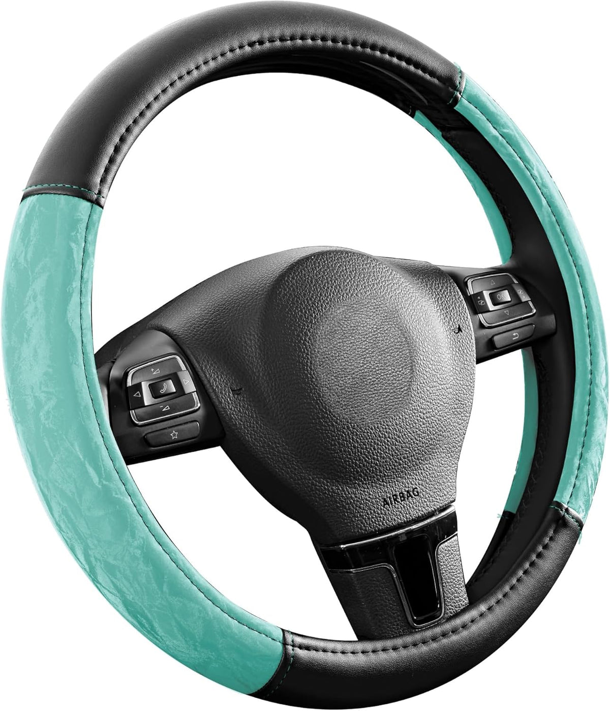 PIC AUTO Steering Wheel Cover, Silk Grain Leather Car Steering Wheel Protector, Comfortable Grip, Universal 14.5-15.5 Inch Anti-Slip Steering Wheels Accessories for Men & Women (Mint)