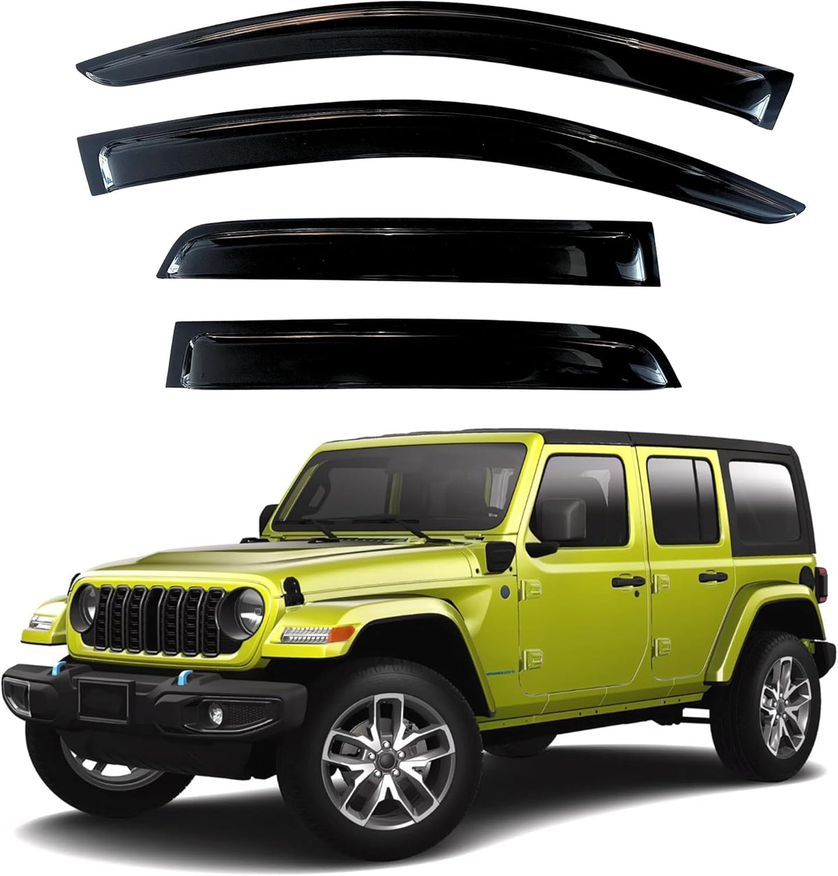 KPY Window Visor Compatible with 2018-2024 Jeep Wrangler JL Unlimited 4-Door & Gladiator 4-Door 2020-2024, 4PC Rain Guard Side Window Vent Deflectors Tape-On Style, 2018 2019 2020 2021 2022 2023 2024