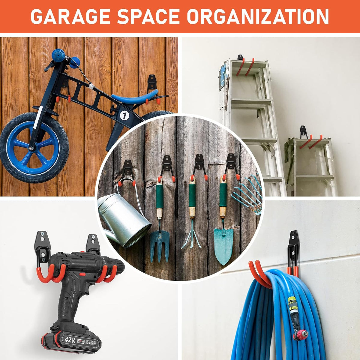 30 Pack Garage Hooks with Anti-Slip Coating,Heavy Duty Wall Mount Storage Hooks for Hanging Bike,Hose,Ladder,Yard,Garden Tools
